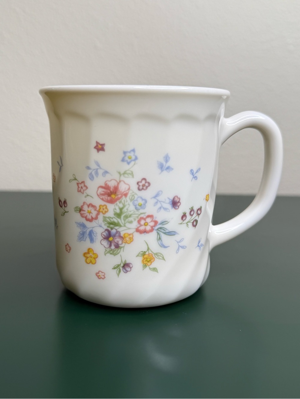 Vintage Victoria Arcopal France Floral Coffee Mug Wildflower Milk Glass Cup 3.5”
